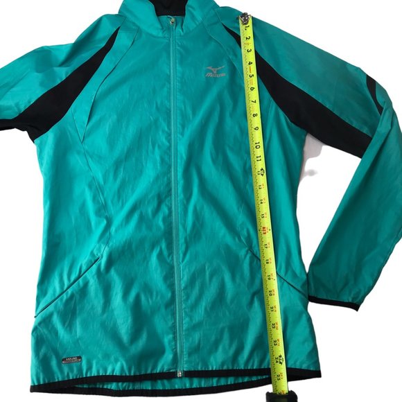 MIZUNO Athletic Windbreaker Warm Up Jacket Teal Green.  Black.  Mock Neck Zip M - Picture 10 of 12